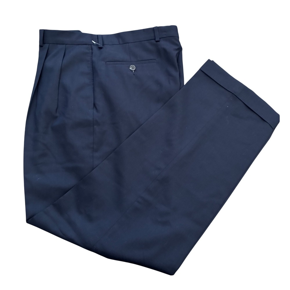 Lauren Ralph Lauren Mens Navy Blue Wool Pleated Cuffed Dress Pants 34x32